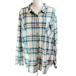NATURAL REFLECTIONS‎ Green Plaid Button Front Casual Shirt Top Sz 2x Lightweight